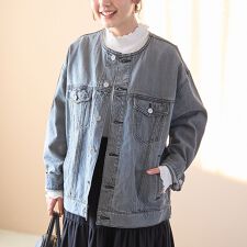 ノーカラーデニムジャケット