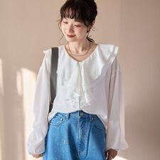 ラッフルカラー前開きブラウス
