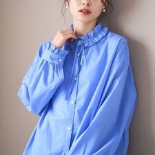 【イージーケア】フリルネックシャツ