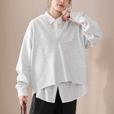 キーネック裏毛スウェット プルオーバー