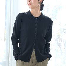 襟付きリブ編みカーディガン