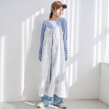 3Dフラワー刺繍 キャミワンピース（ドット柄）