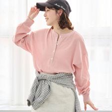 シアーワッフル ヘンリーネックロンT