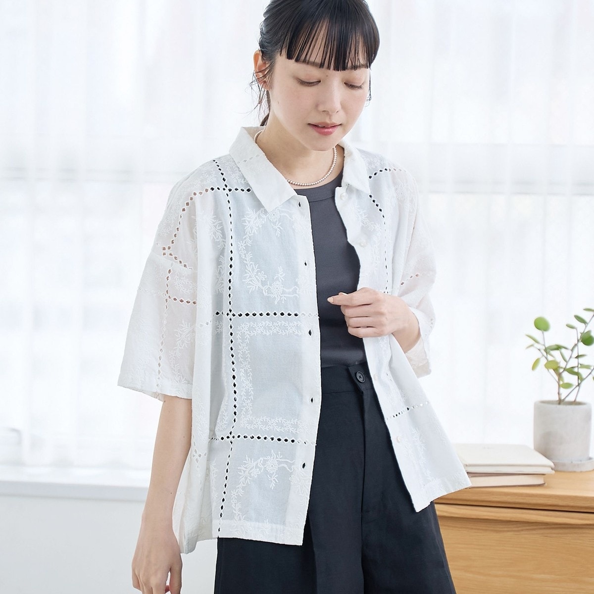 パッチワーク風フラワー刺繍半袖シャツ | コーエン(coen) | マルイ