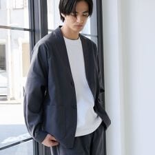 ハイブリッドリネン ノーカラージャケット【吸水速乾・防シワ・UVカット】