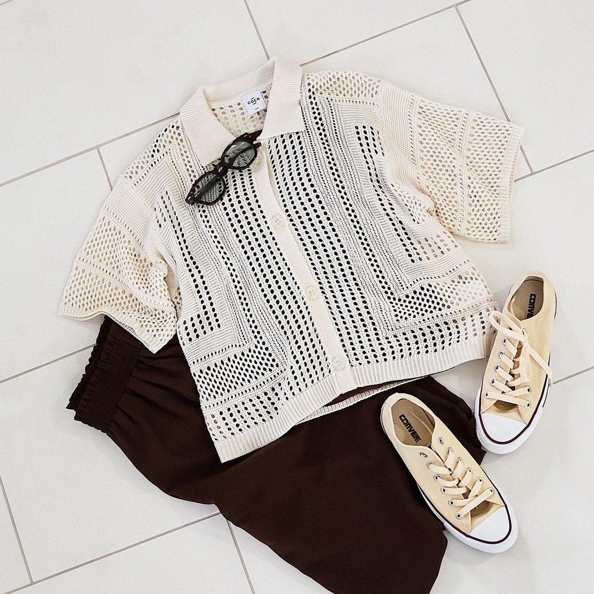 [�}���C]�ݕt���������b�V���j�b�g�J�[�f�B�K��/�R�[�G���icoen�j OFF WHITE