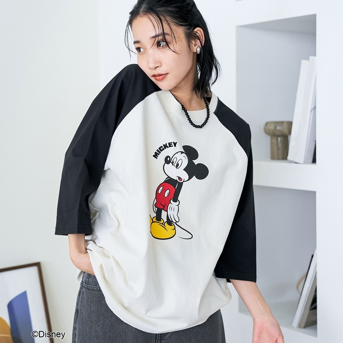 【おみっきー】2台 MICKEY（ミッキー）/別注】ミッキープリント オーバーサイズラグランT