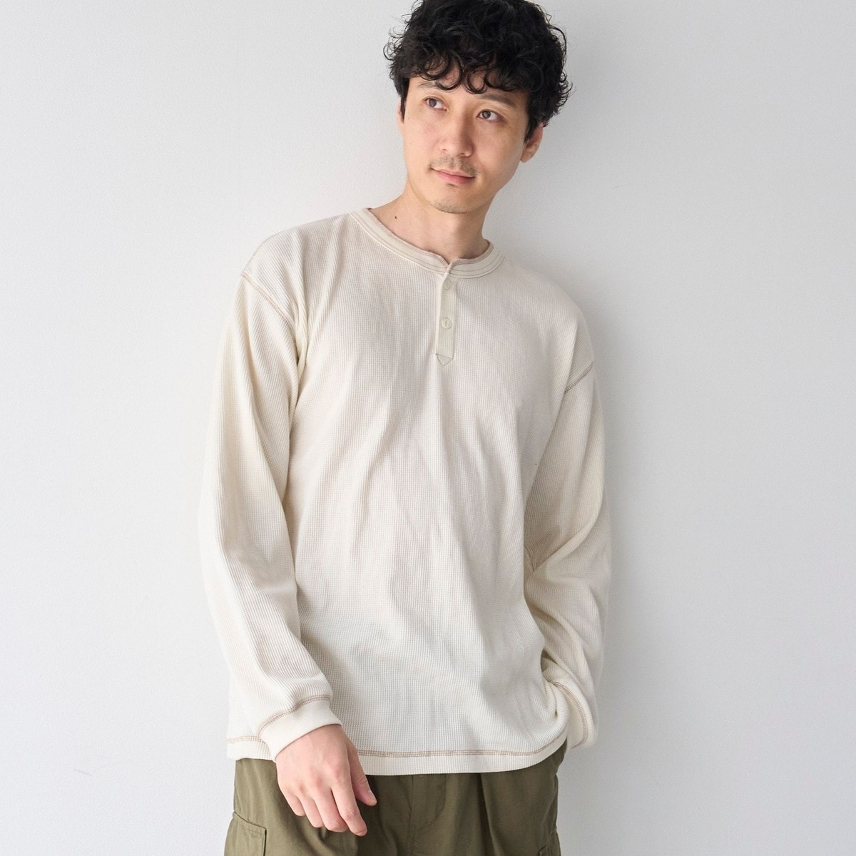 ワッフルヘンリーネック ロングスリーブ Tシャツ | コーエン(coen