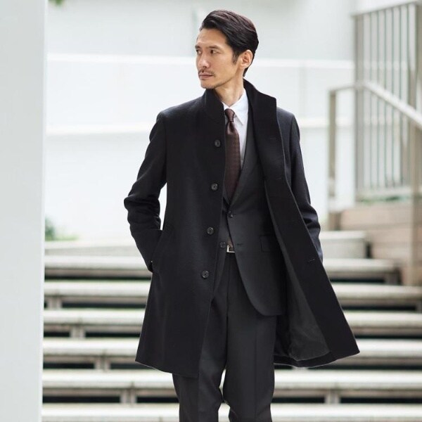ウールカシミヤブレンド】ビーバー調 スタンドカラー コート