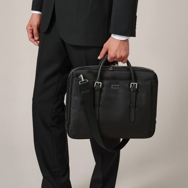 MURA ビジネスバッグ ブリーフケース 2wayショルダー シボ革 ブラック