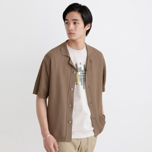 TAKEO KIKUCHI メンズ　半袖カーディガン　3号　カーキ 5分袖 半袖 カーディガン（カーディガン⁄ボレロ） | TAKEO KIKUCHI