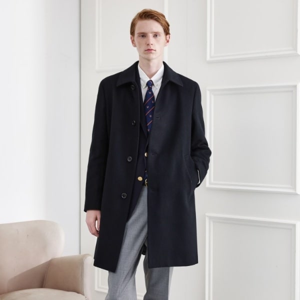 タケオキクチ　近年モデル　カシミヤ混　スタンドカラーコート　ツイード仕立て セール】【ウールカシミヤブレンド】ビーバー調 スタンドカラー