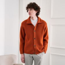 タスマニアウール混畦編みカーディガン