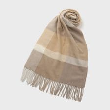 【洗えるウールカシミヤ】変形ブロックチェックマフラー