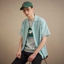 【通気性】トリコットサッカー オープンカラー シャツ