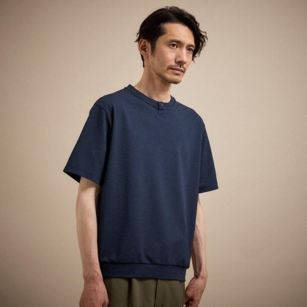 リネン ライク 鹿の子 ヘンリー ハーフ ヘンリー ネック
