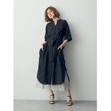 SHIPS any： リネン ミックス ペタル スリーブ ワンピース 