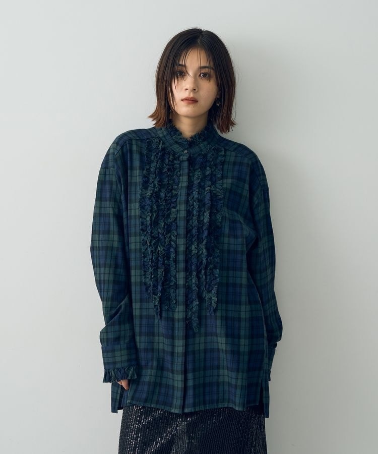 【URBAN　RESEARCH　ROSSO】フリルデザイン5分袖シャツブラウス セール】フリルデザイン5分袖シャツブラウス（シャツ/ブラウス