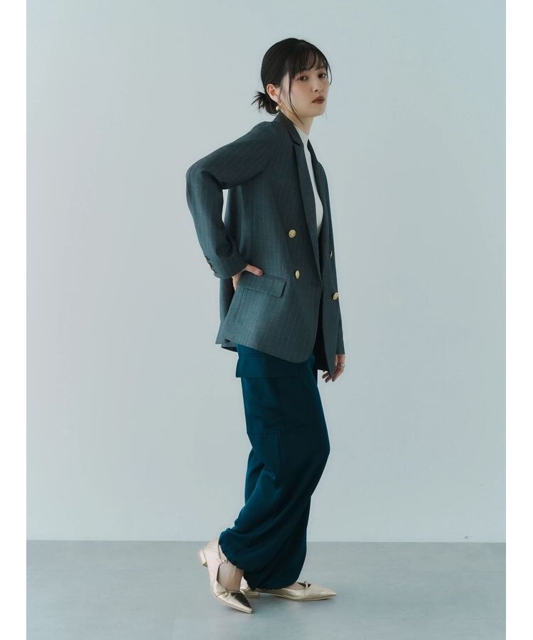 YECCA VECCA イェッカ ヴェッカ マスタードカーキテーラードジャケット CLASSY.掲載】ストライプ柄金釦テーラードジャケット/YECCA