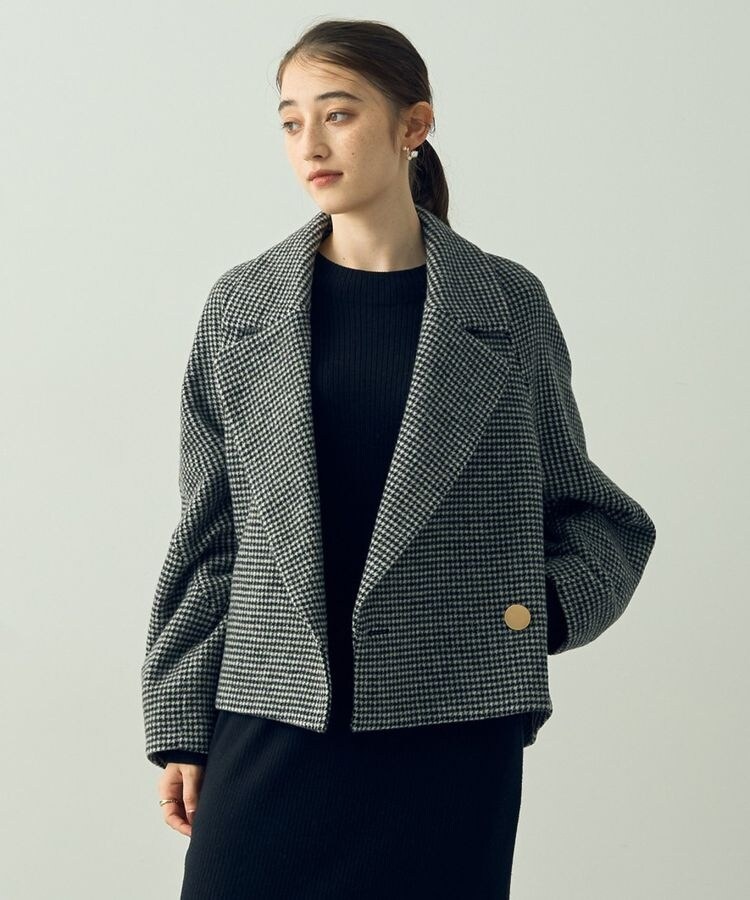 Dazy 千鳥柄ショートコート（SHEINの千鳥ミニワンピとニーハイ