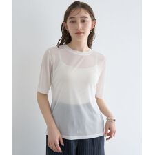 クルーネック5分袖シアートップス