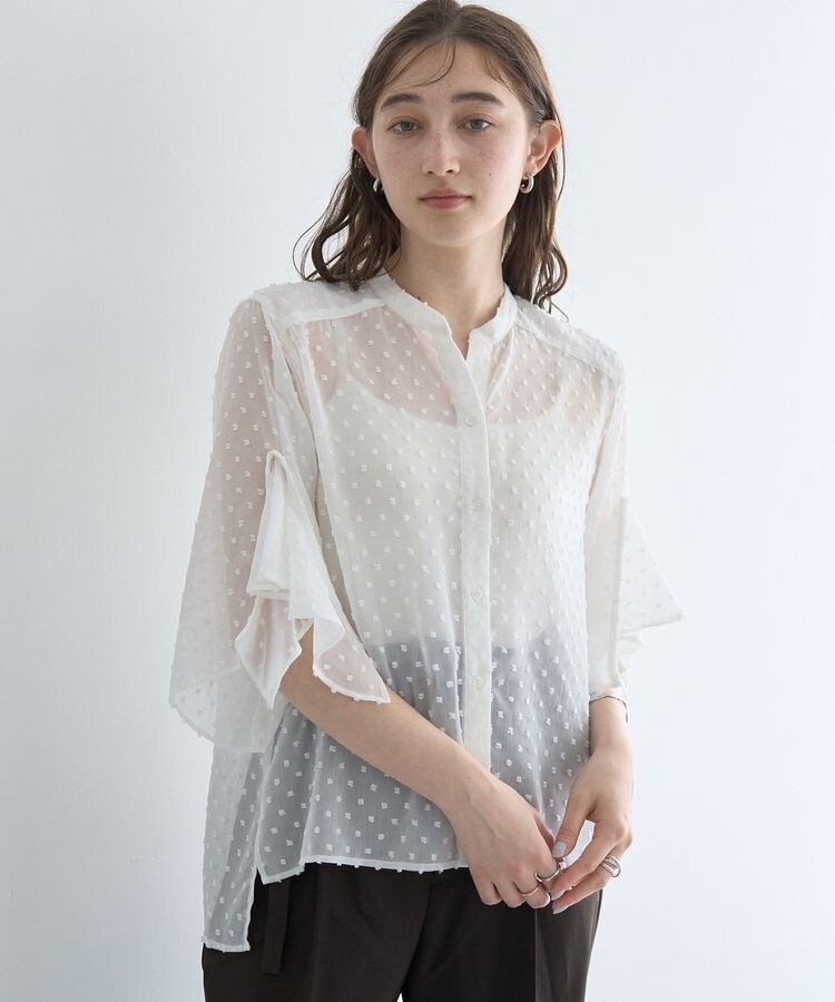 袖フリルドビードットシアーシャツ | イェッカ ヴェッカ(YECCA VECCA 