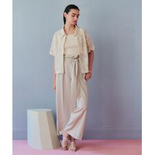 ベルテッドリネン混ワイドパンツ