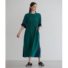 ギャザー配色ワンピース