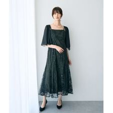 【2点SET】フラワー柄スパンコール刺繍ドレス