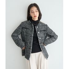 ノーカラーツイードジャケット