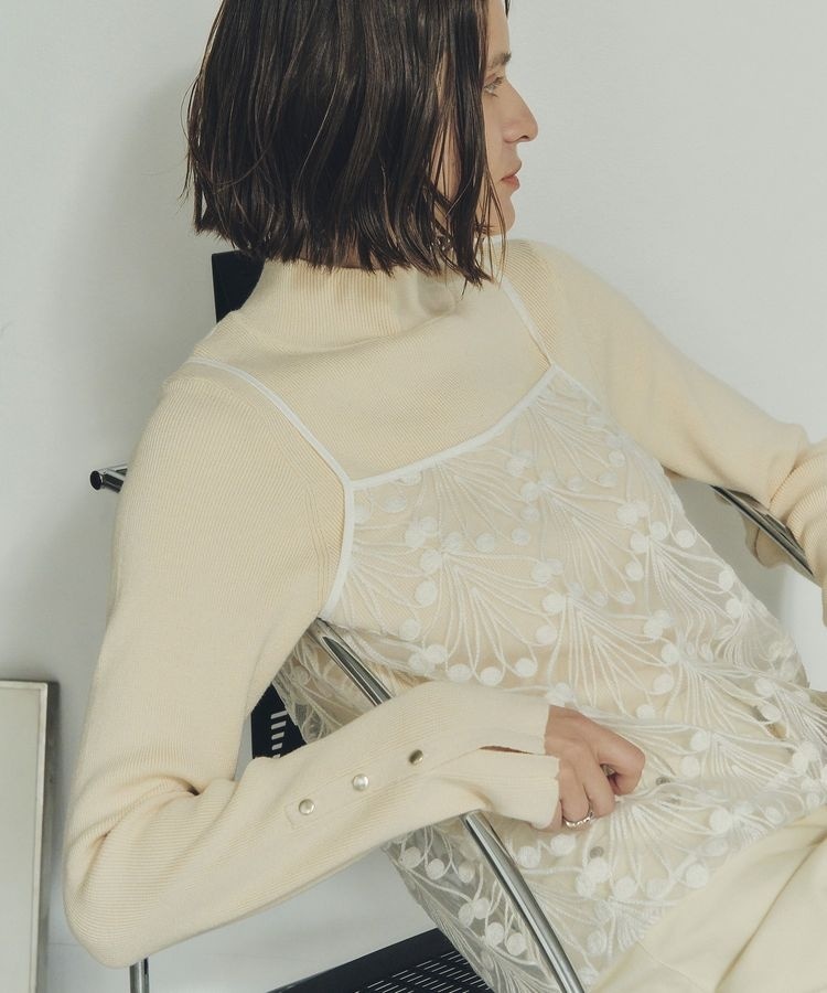 【2点SET】刺繍レースキャミセットハイネックニット