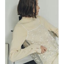 【2点SET】刺繍レースキャミセットハイネックニット