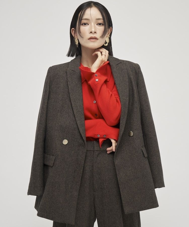 フォックスブレンドトリムニットジャケット | リリーブラウン(LILY