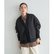 イェッカ ヴェッカ(YECCA VECCA)のニット切替メルトンVネックカーディガン