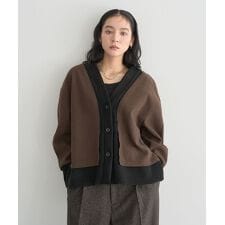 イェッカ ヴェッカ(YECCA VECCA)のニット切替メルトンVネックカーディガン