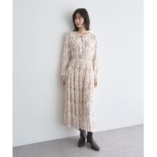 ボタニカル柄ボウタイプリーツワンピース