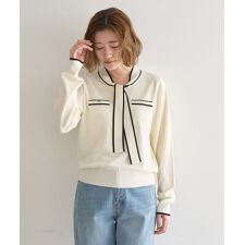 配色ボウタイニット