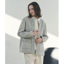 ノーカラーツイードジャケット