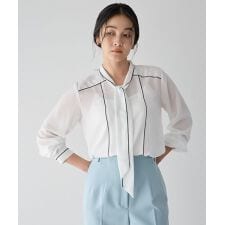 配色ラインボウタイブラウス