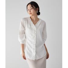 フリルVネックブラウス