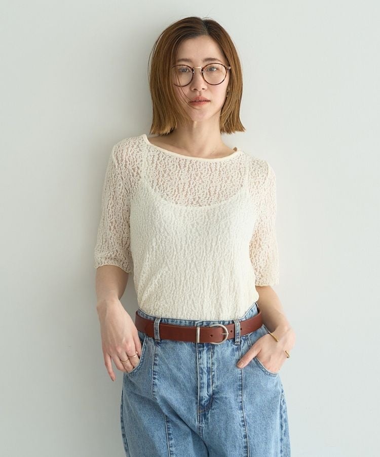 5分袖レースシアートップス | イェッカ ヴェッカ(YECCA VECCA