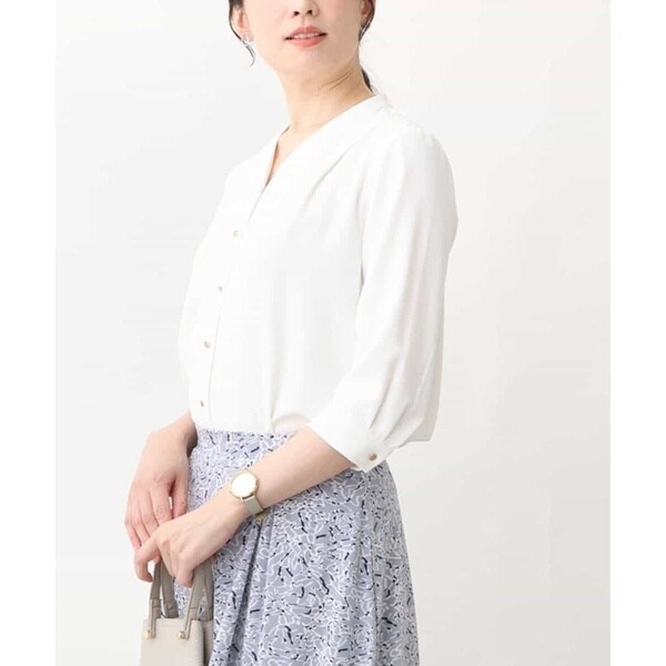 OFUON / オフオン サテンジョーゼットVネックブラウス/洗える/WEB限定サイズあり サテンジョーゼットVネックブラウス/洗える | オフオン(OFUON