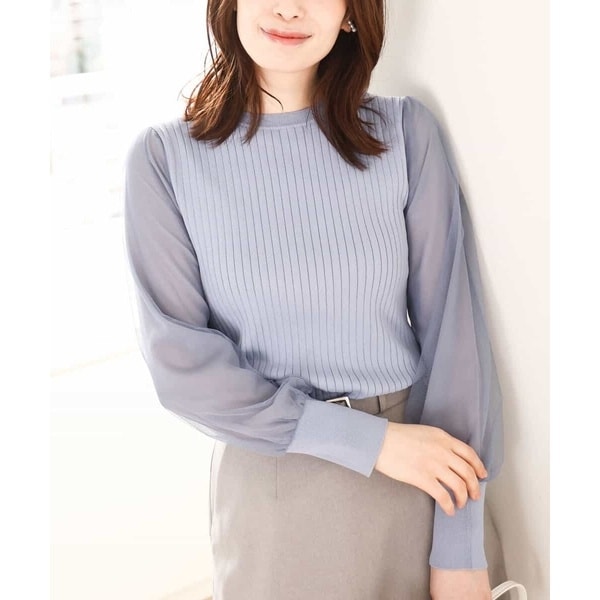 ニット セーター シフォンチュール袖ニット/洗える/WEB限定サイズあり レディース オフオン OFUON シフォンチュール袖ニット/洗える/WEB限定サイズ