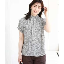 モノトーンリーフ柄ブラウス/洗える/WEB限定サイズあり