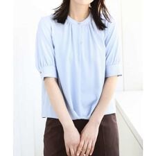 フロントタックジョーゼットブラウス（五分袖）/UVカット/接触冷感/洗える/WEB限定サイズあり