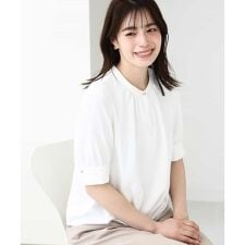 フロントタックジョーゼットブラウス（五分袖）/UVカット/接触冷感/洗える/WEB限定サイズあり
