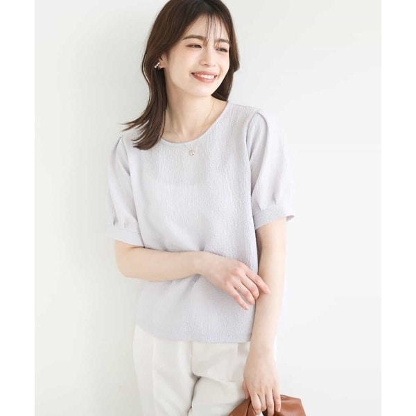 tシャツ ふくれシャーリングパフスリーブトップス/洗える レディース OFUON tシャツ ふくれシャーリングパフスリーブトップス/洗える