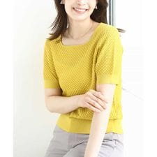 レーシー編み半袖ニット/洗える/WEB限定サイズあり