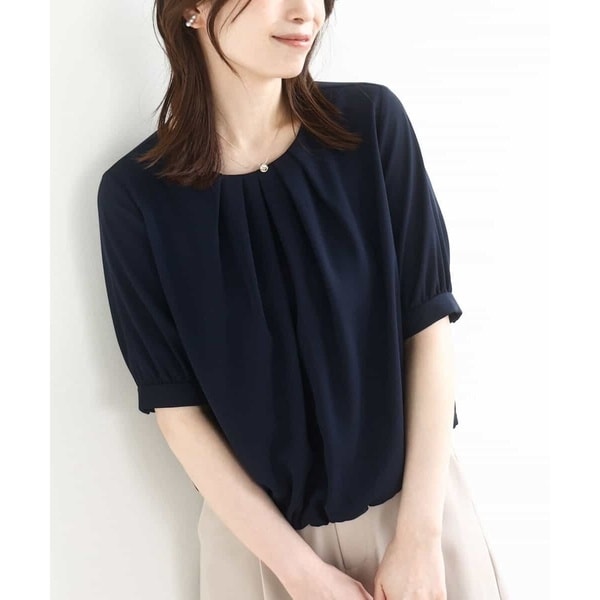 ルイルエブティック RUIRUE BOUTIQUE 【洗える】選べる素材（シアー無地/ドット）フリルスタンドカラーブラウス（ダークグレー） ルイルエブティック RUIRUE BOUTIQUE 【洗える】選べる素材