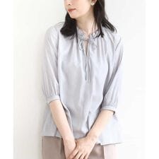 ドットジャガードフリルリボンブラウス/UVカット/洗える/WEB限定サイズあり